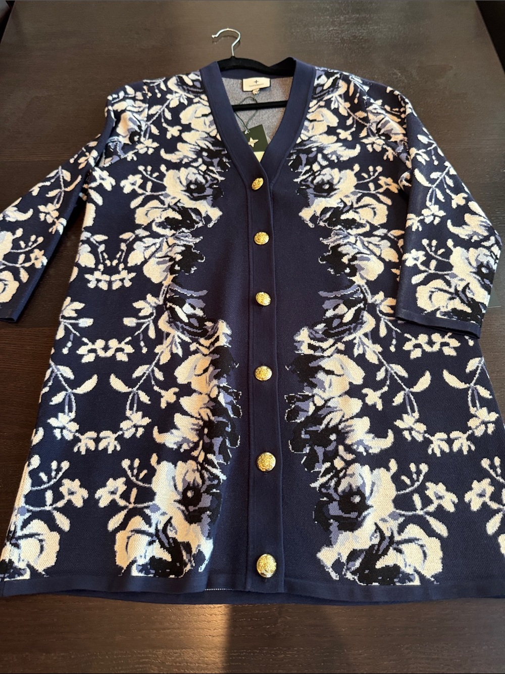 Tuckernuck Navy and White Floral Button-Front Long Cardigan - Picture 4 of 7